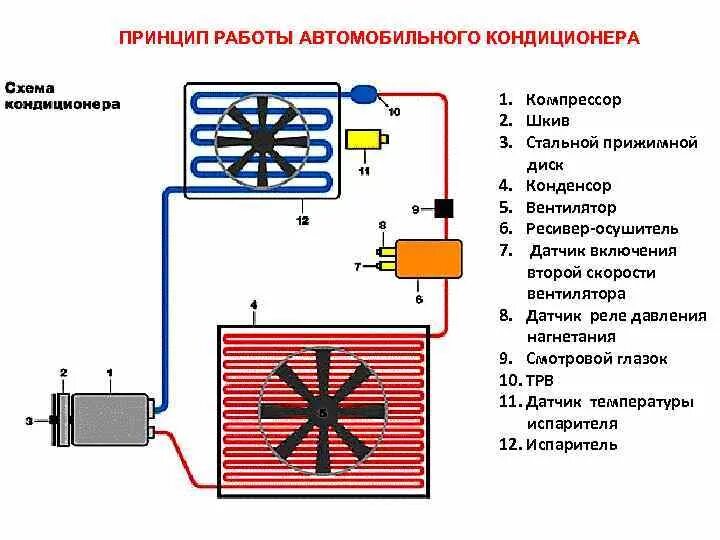 Почему не включается компрессор. Схема системы кондиционирования автомобиля. Схема работы системы кондиционирования. Схема работы автомобильного кондиционера. Схема включения автокондиционера.