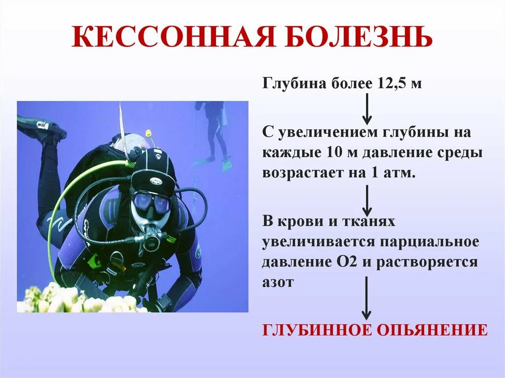 Какова сила давления поверхности водолаза. Кессонная болезнь. Декомпрессионная (кессонная) болезнь. Кессонная болезнь водолазов. Болезнь при погружении на глубину.