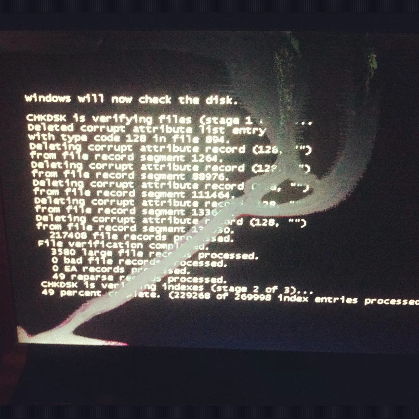 Deleting index. Windows will now check the disk. экран deleted. deleting corrupt attribute record 128 что это.