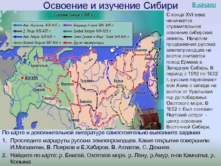 Из сибири в европейскую россию поступают. Карта освоения Сибири 16-17 века. Землепроходцы 17 века в России карта. Карта Сибирь 17 век землепроходцы.