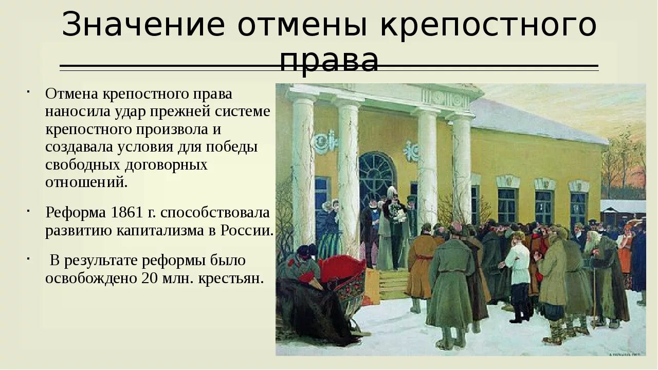 Крепостное право реформа. Отмена крепостное право в России.