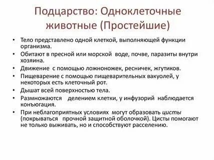 Признаки простейших 5 класс