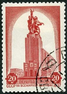 USSR - 1938: shows Worker and Peasant monument Soviet Pavilion at Paris Exp...