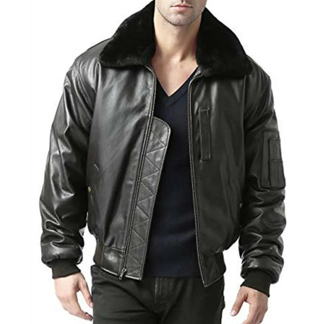 B-15 Flight Jacket. Bomber Jacket b3 with Lambskin. Leather Air Jacket 38118. Бомбер Авиатор мужской. Leather air