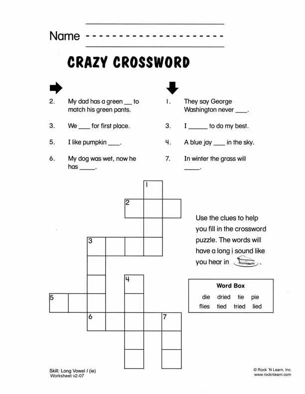 Use the clues to complete the crossword. Crazy crossword. Short i crossword. Vowel crossword. Long Vowel crossword..