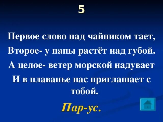 Время слова тают. Первое слово над чайником тает второе у папы растет над губой. Пример шарады первое слово над чайником тает. Слова над.