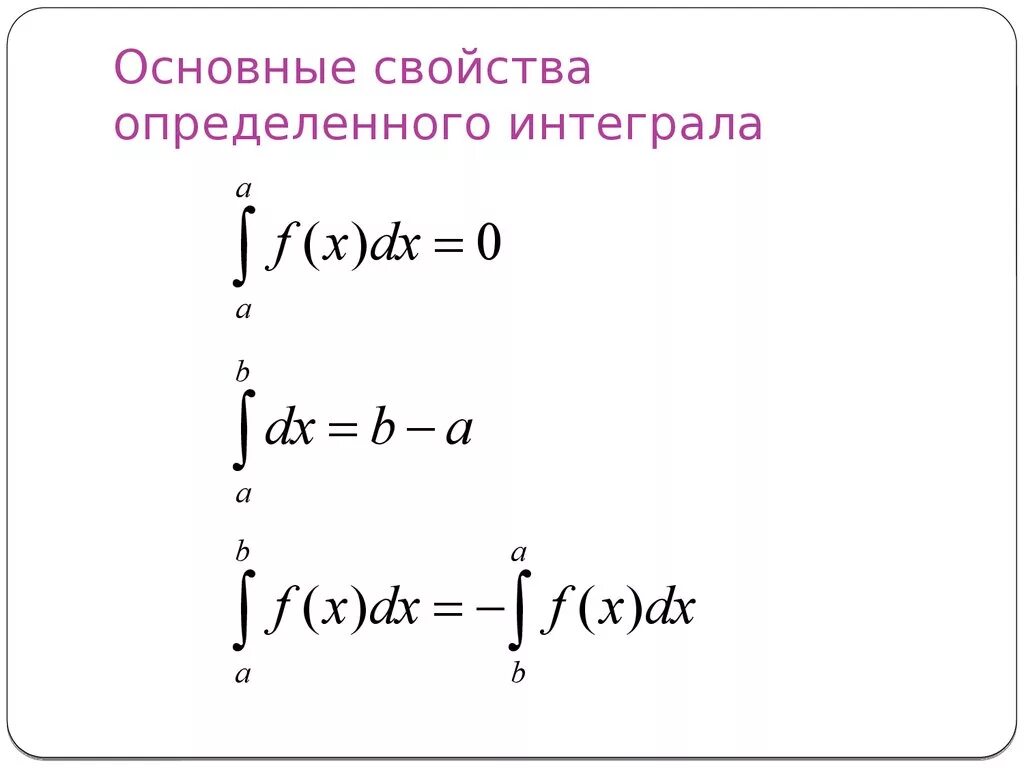 Свойства интегрирования определенного интеграла. Основные свойства определенного интеграла таблица. Свойства определенных интегралов таблица. Свойства вычисления интегралов.