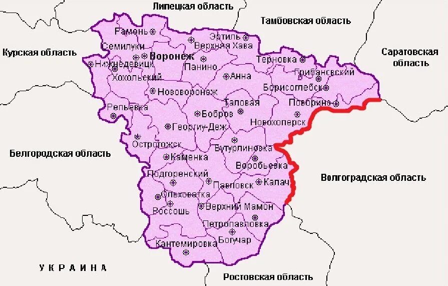 Протяженность белгородской границы с украиной. Воронежская область и ее соседи на карте. Карта Воронежской области граничит. Воронежская область на карте границы. Воронежская область на карте с кем граничит.