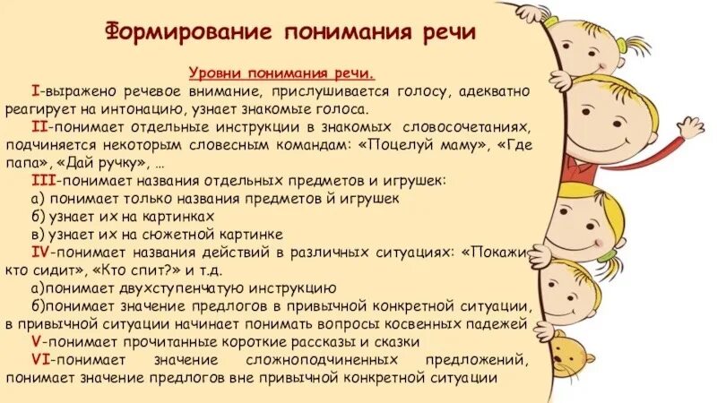 Уровни понимания речи у детей. Формирование понимания речи. Уровни понимания речи у неговорящих детей. Уровни понимания речи в логопедии.