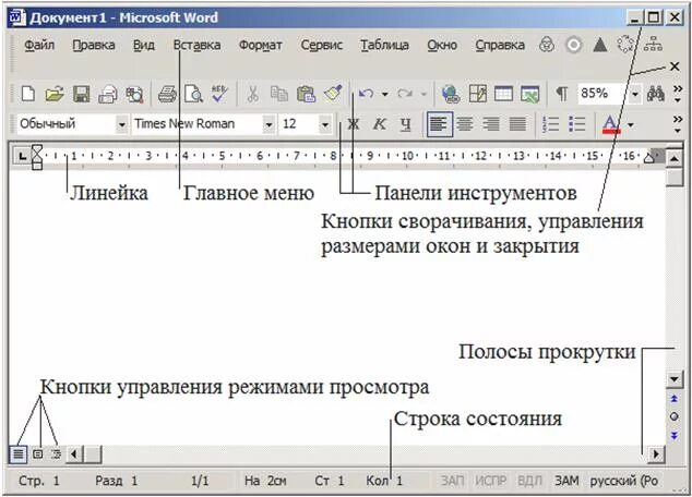 Окно текстового процессора. Основные элементы окна текстового редактора Word. Инструменты окна текстового редактора Word. Основные элементы окна MS Word. Рабочее окно word