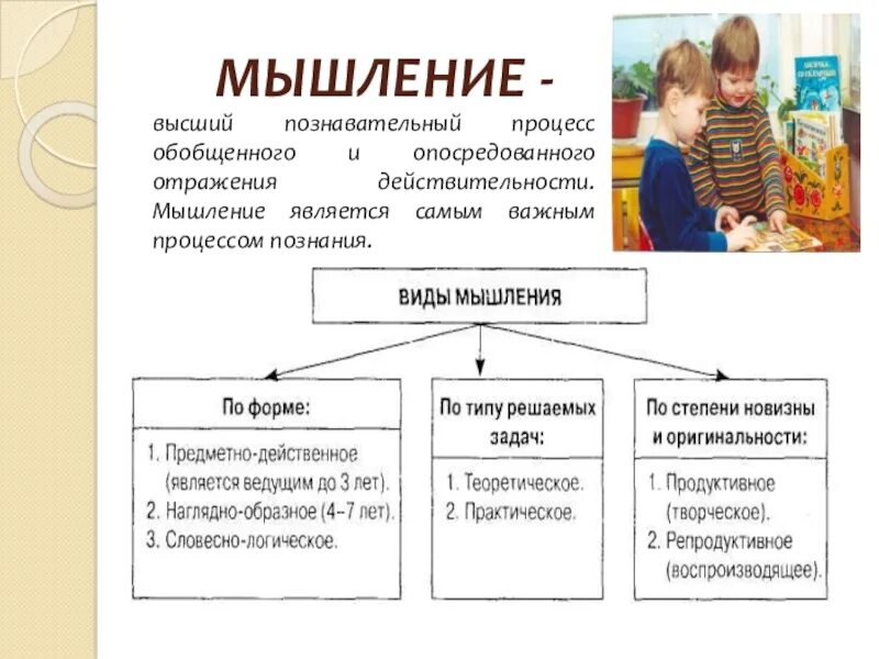 8 познавательных процессов. Составляет основу развития мышления дошкольника. Типы мышления у дошкольников. Виды мышления у дошкольников. Виды мышления у детей дошкольного.