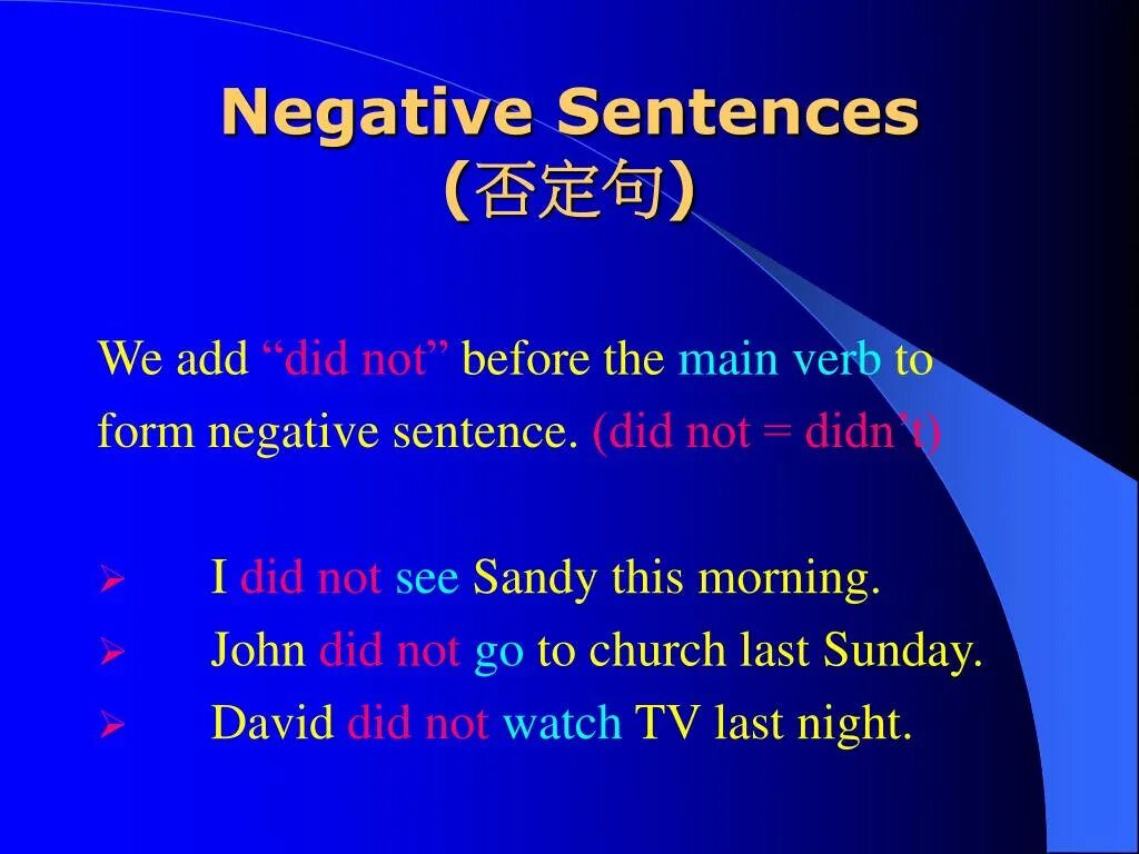 Negative sentences. Definite time. Double negatives sentence. Write negative sentences use short forms