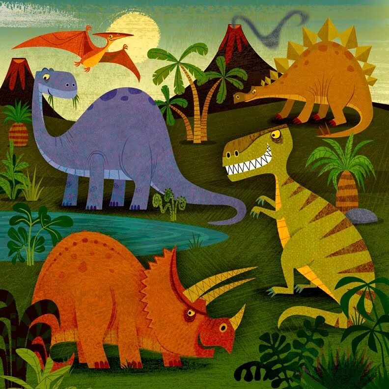 Динозавр. Динозавры для детей. Динозавр красками. Разноцветные динозавры. Урок мир динозавров