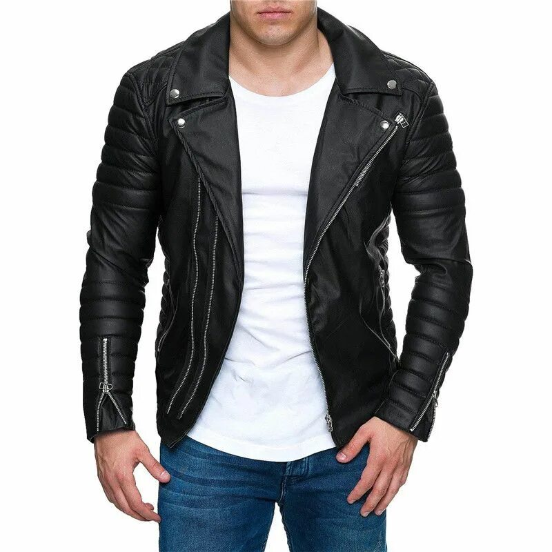 New men Genuine Lambskin Leather Jacket Black Slim Fit Biker Motorcycle Jacket. Кожаная мужская куртка бас Рубис. JBY Vogue Fashion мужские куртки.