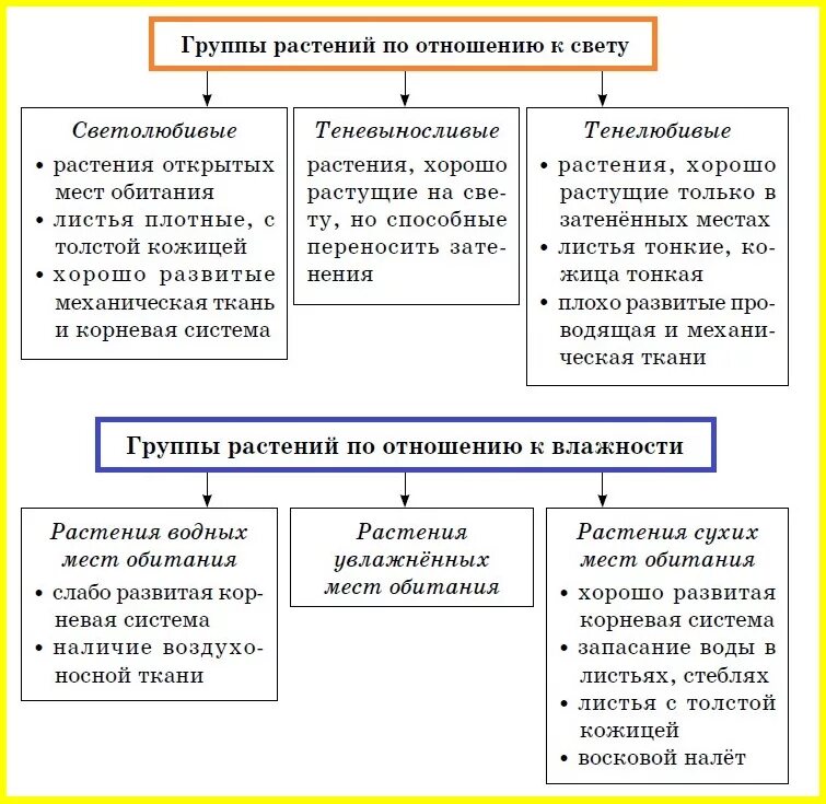 Таблица группы растений по отношению к теплу