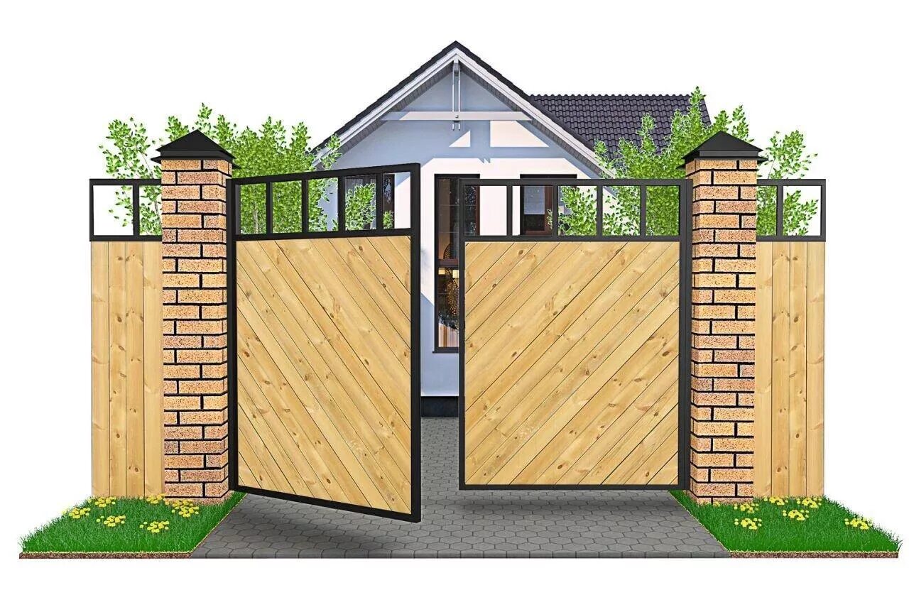 деревянные ворота. укосины для забора из профнастила. ворота въездные автоматические распашные. ворота для заезда к забору на даче. ворота находятся на 15 м южнее.