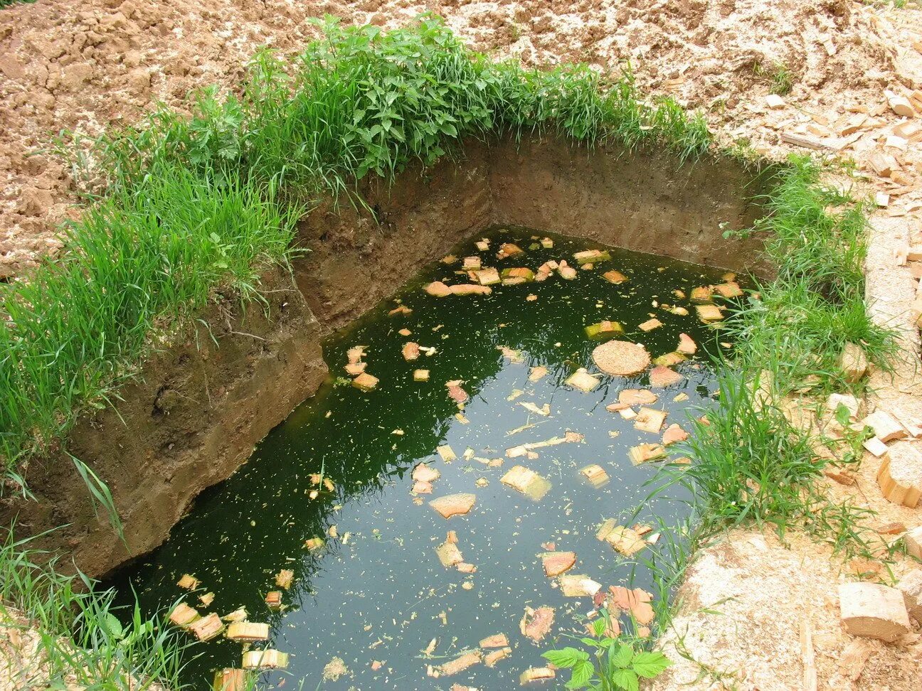 Яма залитая водой. Дренажный пруд на участке. Дренажный прудик на дачном участке. Яма с водой на участке. Грунтовых воды на участке.