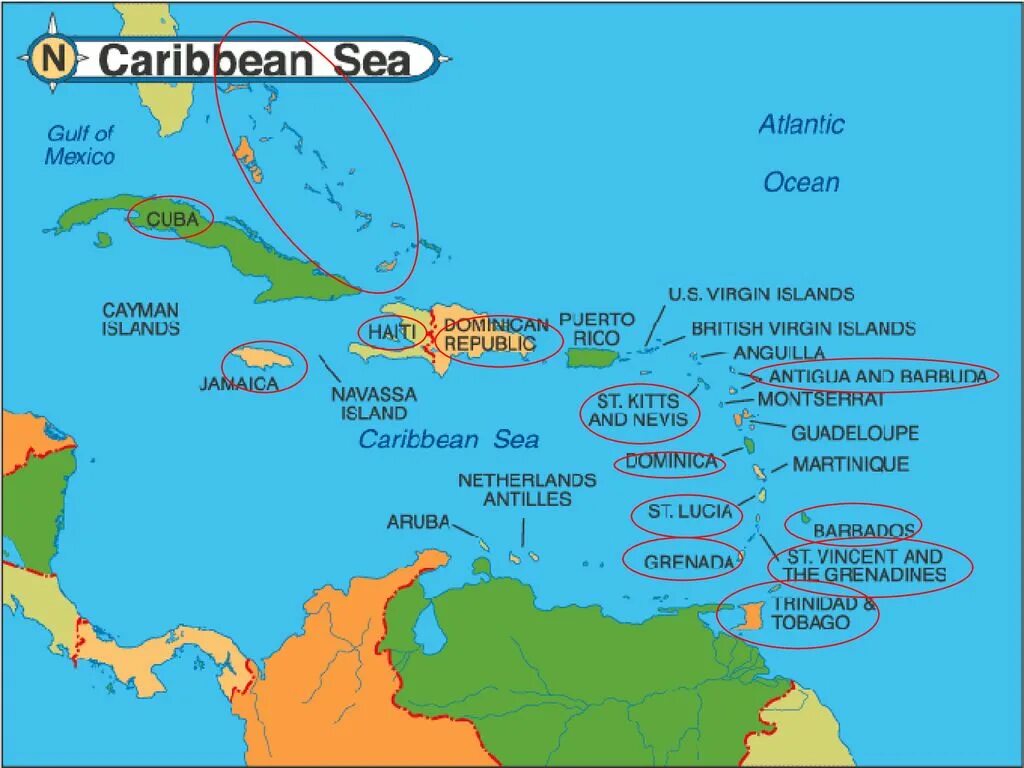Страны Карибского бассейна на карте. Острова Карибского моря на карте. Государства в Карибском море карта. Островные государства Карибского моря. Южная часть архипелага малых антильских островов называется