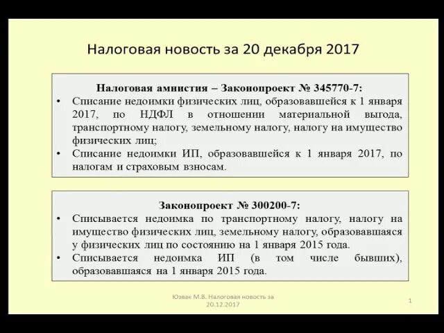 Списание налогов физических лиц