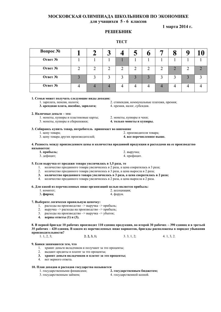 Этапы олимпиад взлет. Ответы по Олимпиаде по экономике 6 класс.