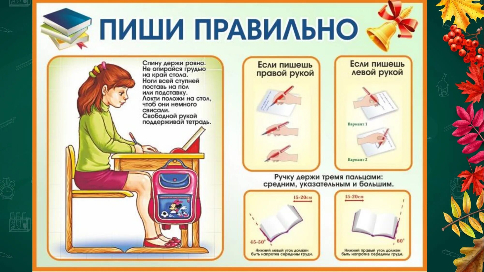 Как правильно пишется ляшка. Плакат. Пиши правильно.. Стенд пиши правильно. Правило посадки в начальной школе. Сиди и пиши правильно плакат.