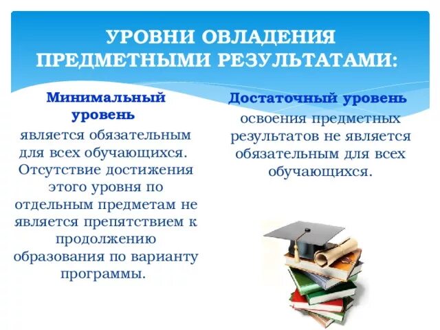 Уровни овладения предметными результатами. Уровни овладения предметными результатами