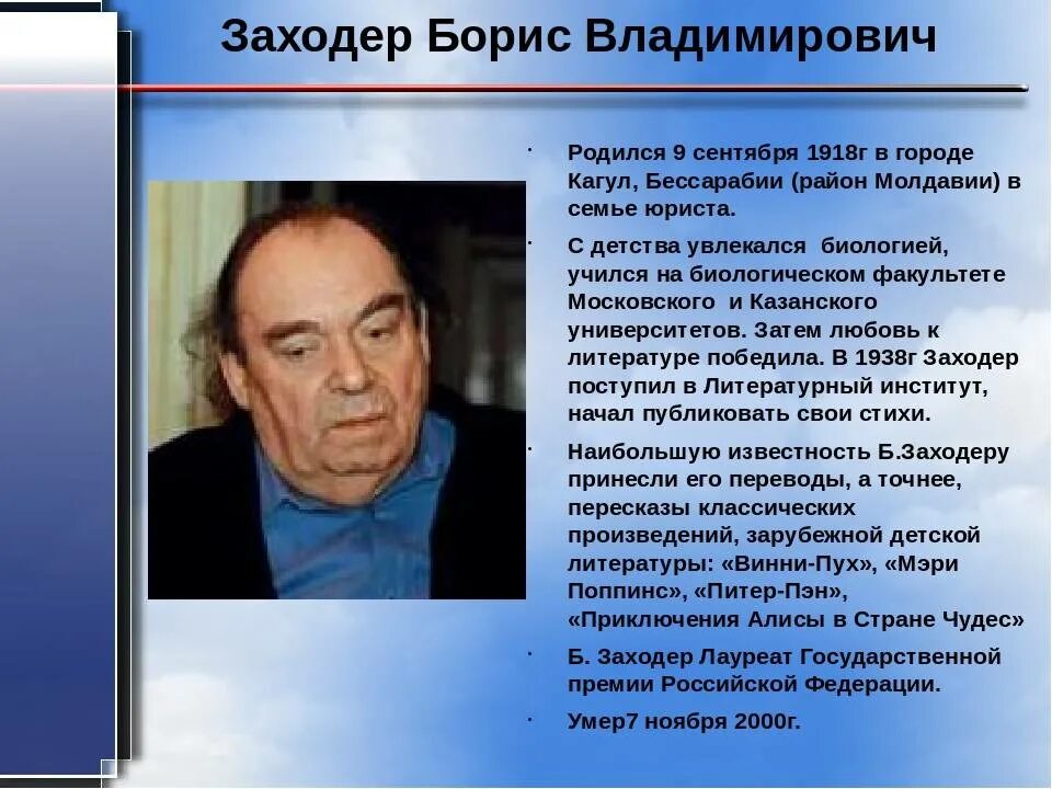 Заходер биография 2 класс. Б заходер биография.