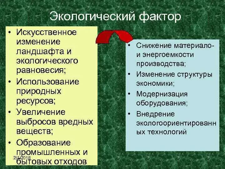 Экологический фактор производства. Экологический фактор размещения производства. Искусственные факторы. Факторы изменения ландшафта.