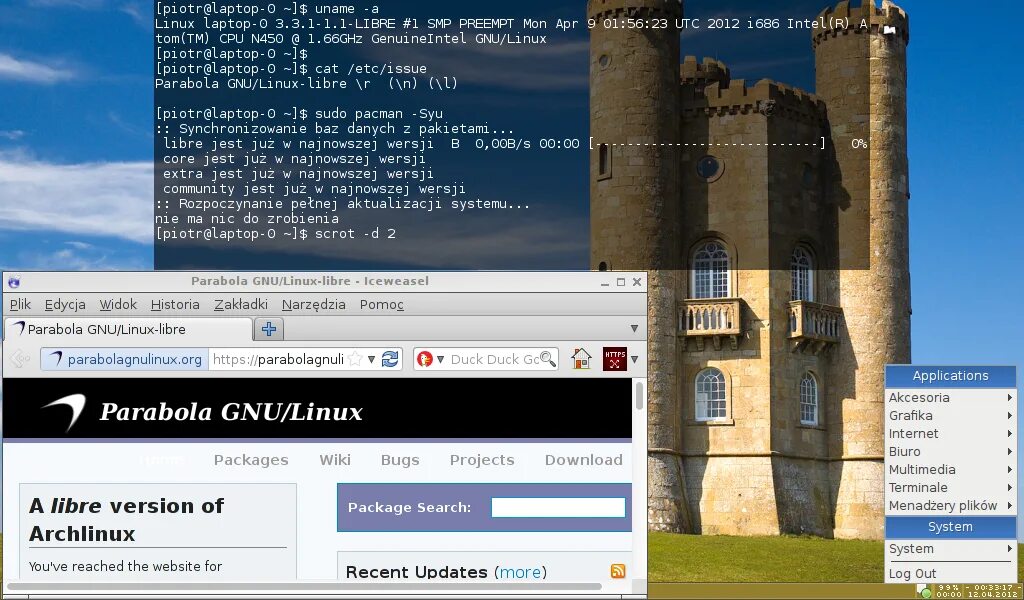 Parabola GNU/Linux. Parabola GNU/Linux-libre. Hyperbola GNU/Linux-libre. Linux GNU screenshot. Uname linux