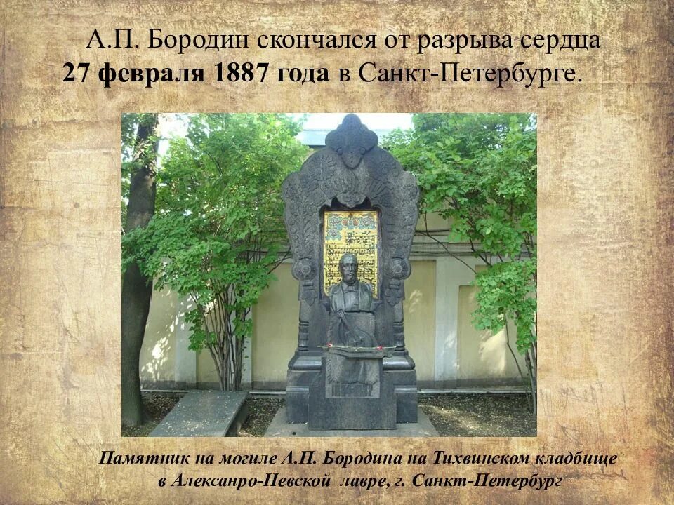 Героические произведения бородина. Бородин композитор памятник.