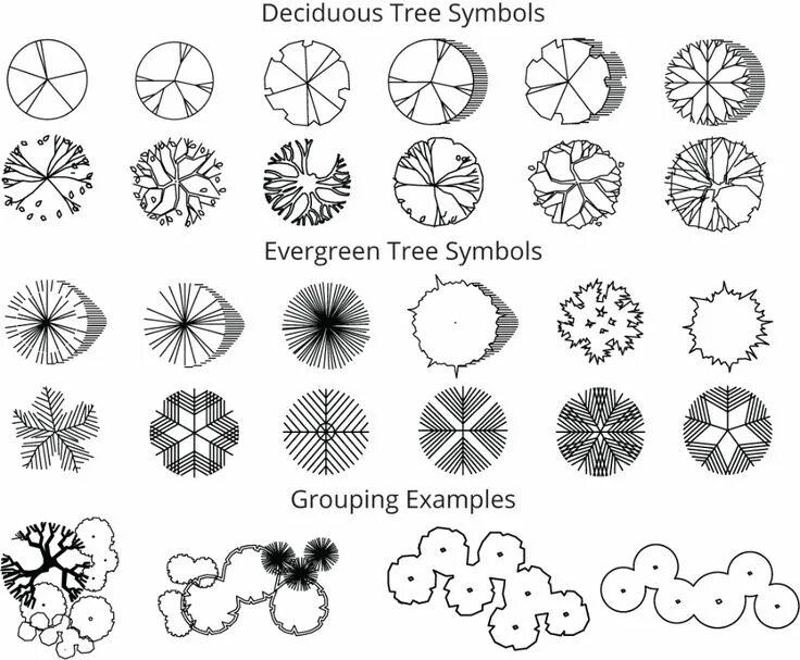 Обозначение дерева на чертеже Landscape Design Plant Symbols Landscape design software, Landscape design plans