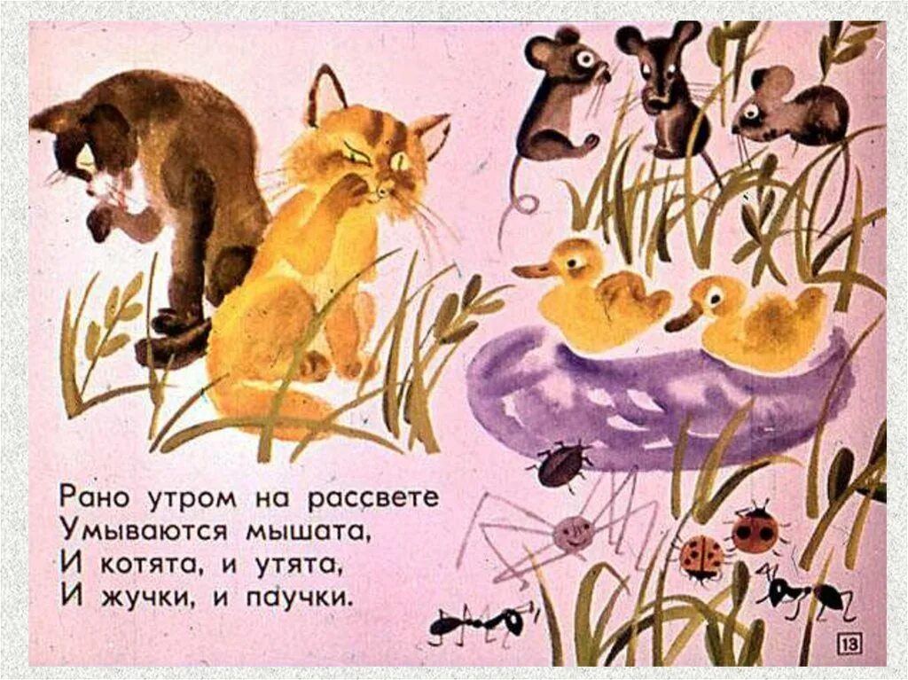 Рано утром читать. Рано утром на рассвете умываются мышата. рано утром на рассвете умываются мышата и котята и утята и жучки. рано рано по утру умываются котята. раноутрм на рассвете умываются.