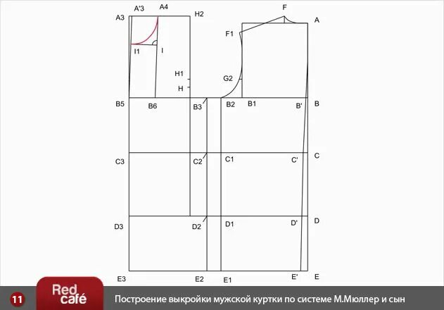Выкройка мужской куртки с рукавом реглан. Размер 176-100-88.