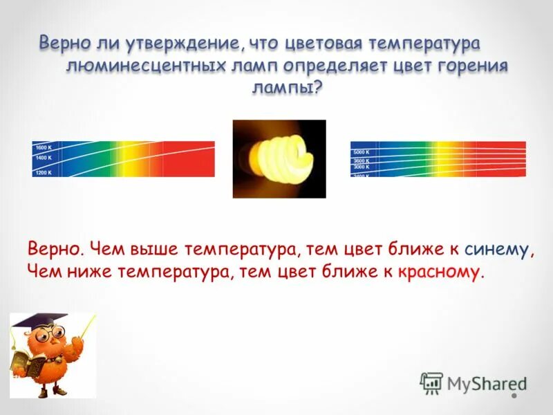 Температура горения ламп. Цвета горения. чем меньше температура цвет. верно ли утверждение шары цвета. чем выше температура светлыми тем более.