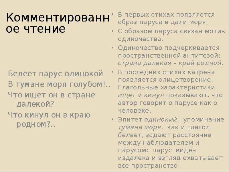 Парус лермонтов метафоры. Парус лермонтов метафоры