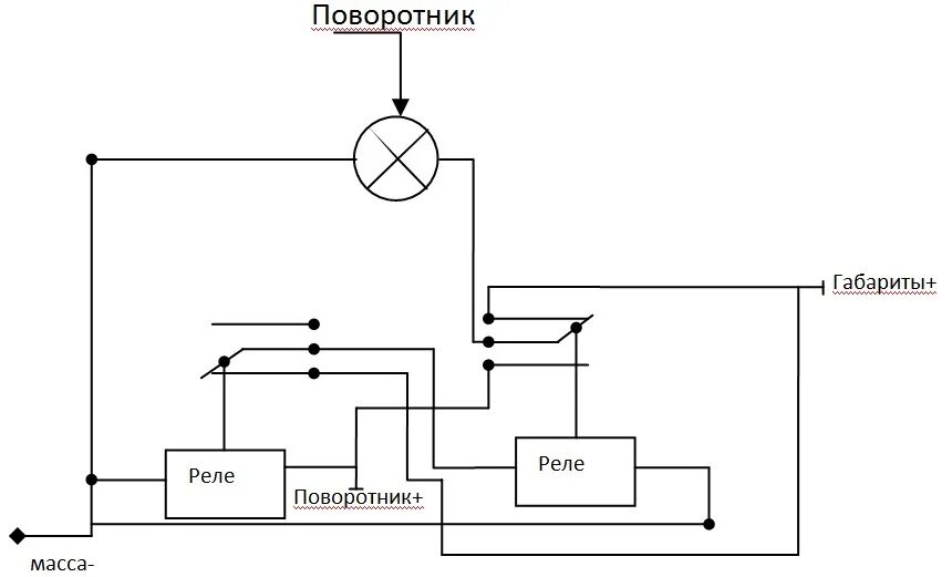 Масса поворотников. Эрп-1 реле поворотов схема подключения. Схема реле габарит поворотник. Габарит и поворотник через реле. Габарит поворотник в одной лампе.