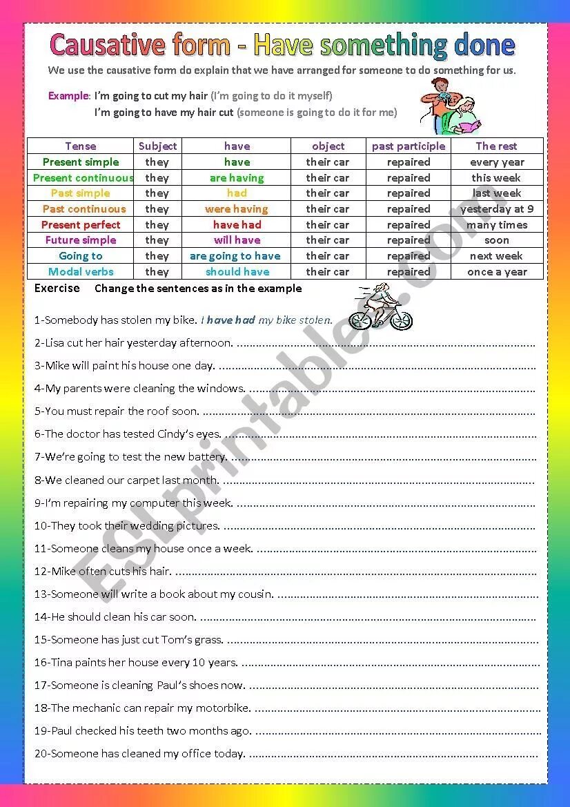 Next week my parents. Causative form. Have something done упражнения. Каузативы в английском упражнения. Causative form have something done.