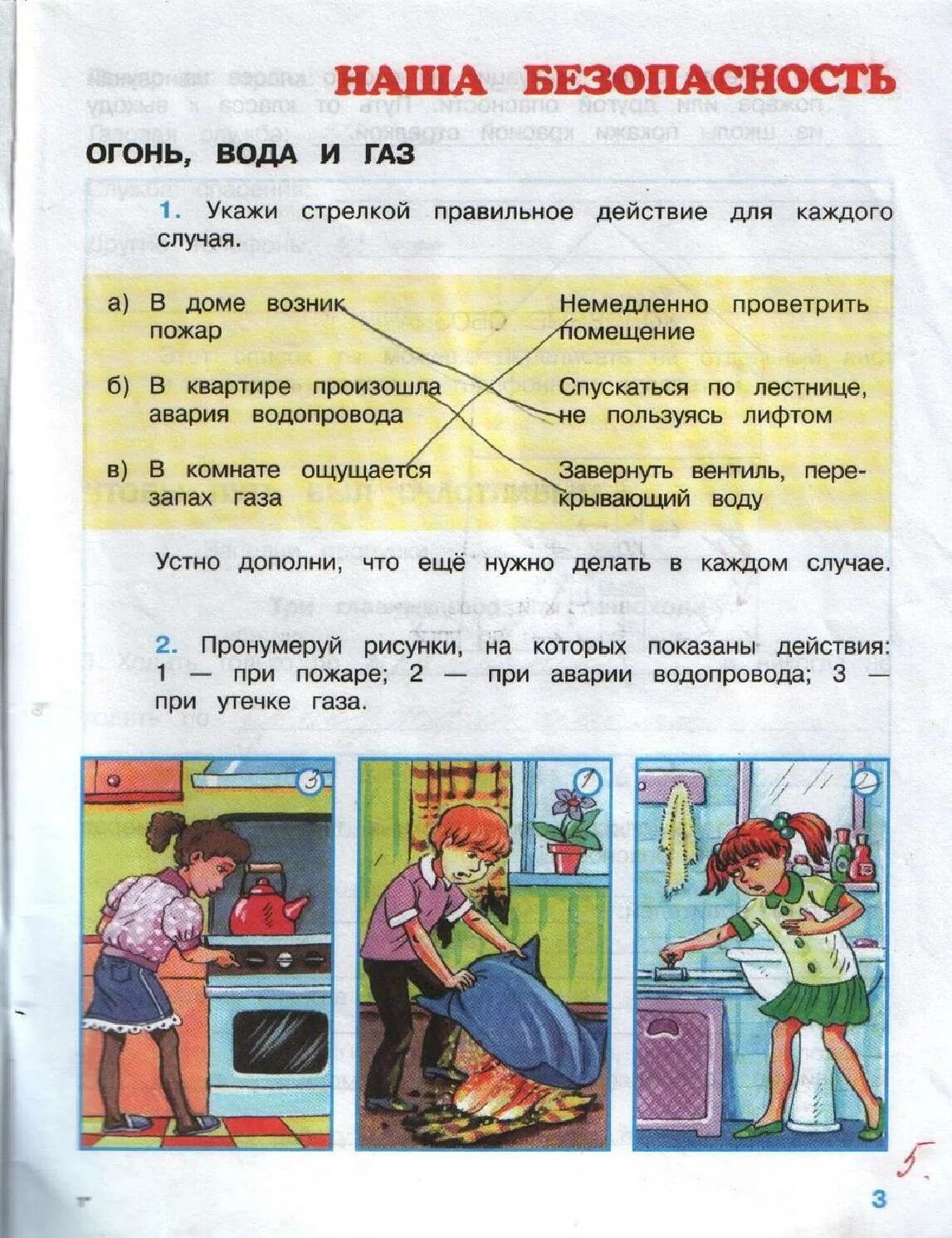 Огонь вода газ окружающий мир рабочая тетрадь. Огонь вода газ окружающий мир рабочая тетрадь. Задание по окружающему миру 3 класс огонь вода. Знаки при аварии водопровода. Огонь вода и газ.