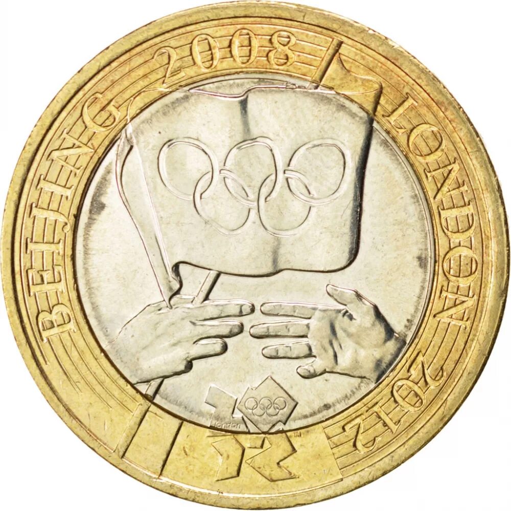 Two pounds монета. Монета 2 фунта Великобритания. Монеты Великобритании 2008. Монета передача олимпиады. Two coins