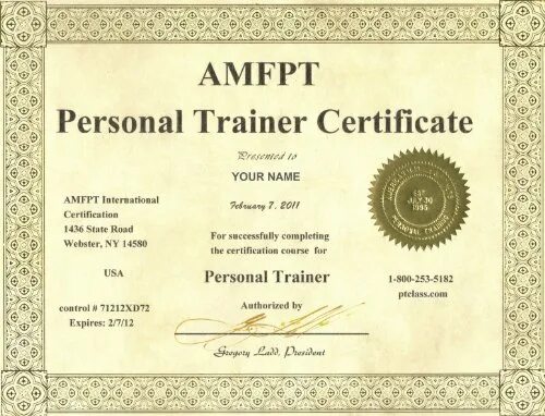 AMFPT сертификат personal Trainer. Сертификат фитнес тренера. Personal Fitness Trainer Certification.