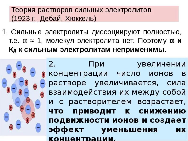 Растворы сильных и слабых электролитов. Растворы сильных электролитов. Теория сильных электролитов. Теория растворов электролитов. Теория сильных электролитов Дебая-Хюккеля.