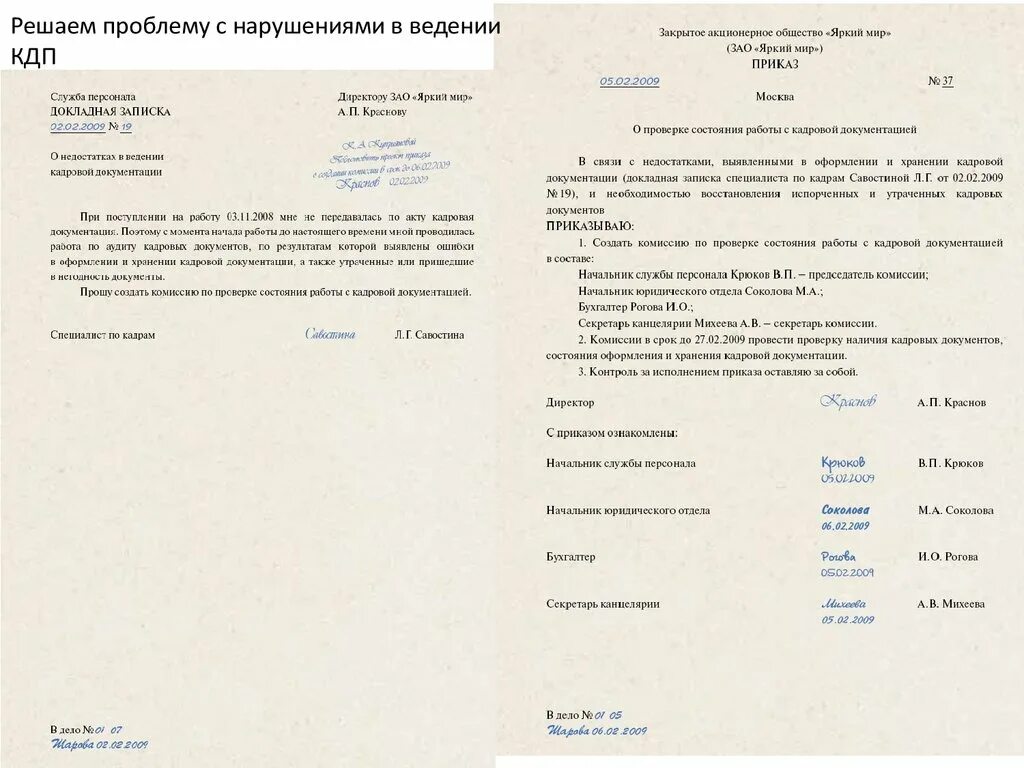 Ведение распоряжений в организации. Приказ о ведении кадрового делопроизводства. Кадровый приказ образец. Акт проверки делопроизводства в организации пример. Контроль в приказе образец.