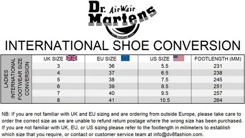 Размерная сетка martens