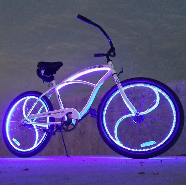 Светящийся велосипед. Подсветка для велосипеда. Неоновая подсветка на велосипед. Подсветка колес велосипеда. Светящиеся велосипед