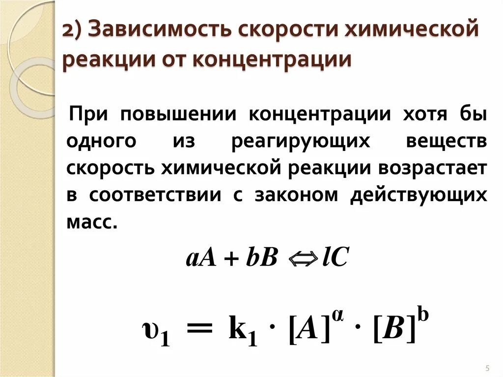 Зависимость скорости реакции от концентрации вещества