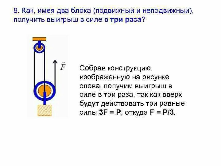 Почему блоки не дают выигрыша. Подвижные и неподвижные блоки выигрыш в силе. Выигрыш в силе подвижного блока. Подвижный блок физика. 2 Блока подвижный и неподвижный.