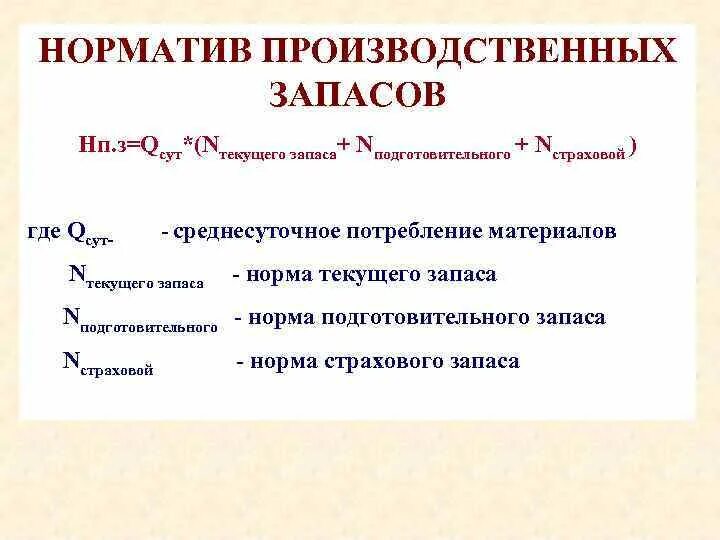 Норма в производственных запасах дни. Норматив производственных запасов. Норматив производственных запасов формула. Норма производственного запаса. Нормирование производственных запасов.