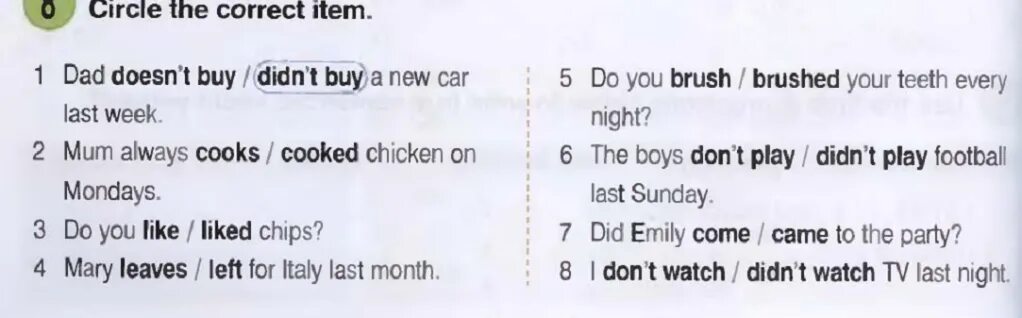 What does your dad do. Обведи нужную форму глагола dad doesn't. The boys don t или doesn t. Circle the correct item i bought any. Did you like the Party last Night перевод.