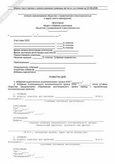 Протокол решение об избрании исполнительного органа