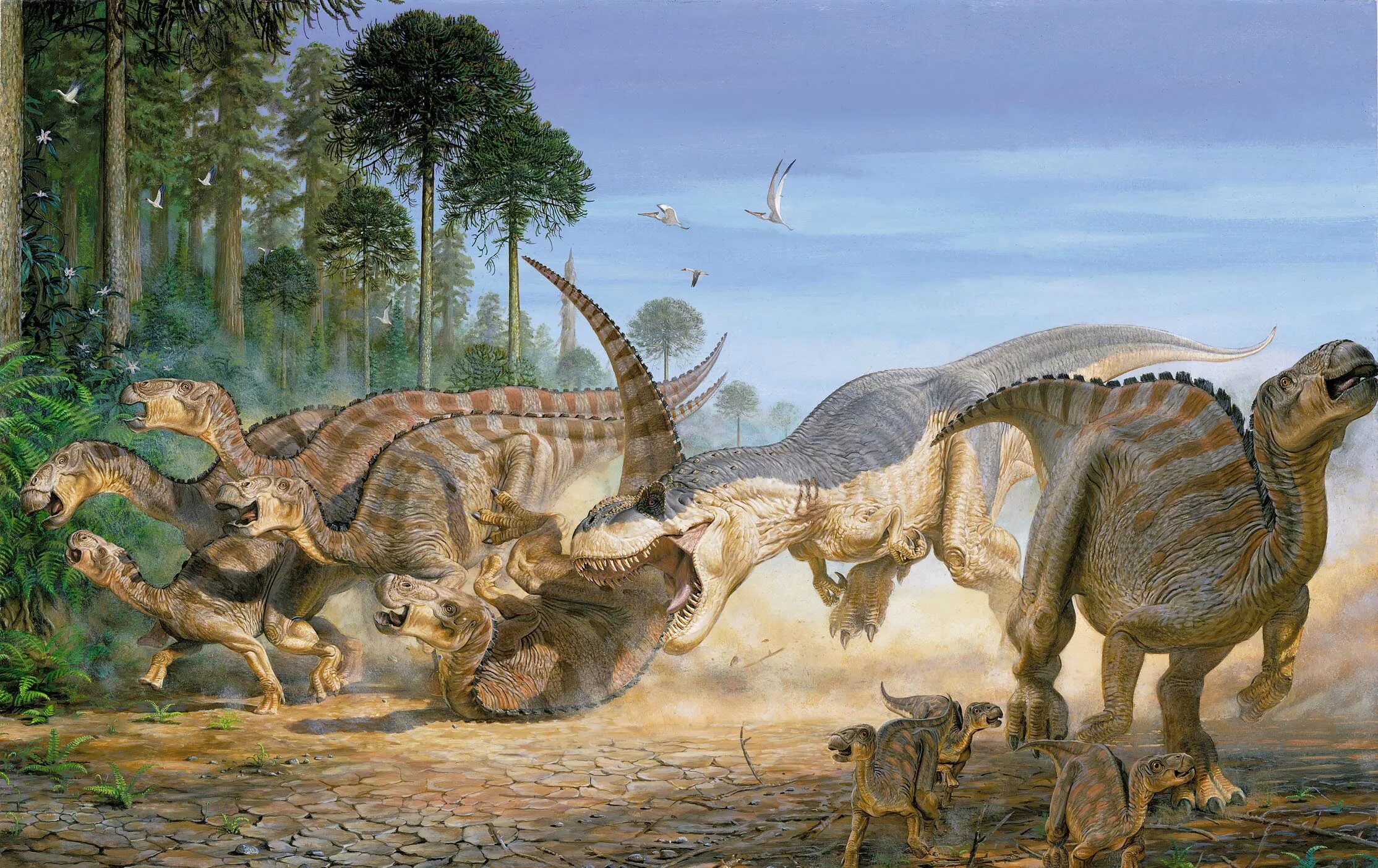 Когда жили динозавры видео. Динотопия Тираннозавр. Юрский период мезозойской эры. Палеоарт ИГУАНОДОНА. Тираннозавр Эра.